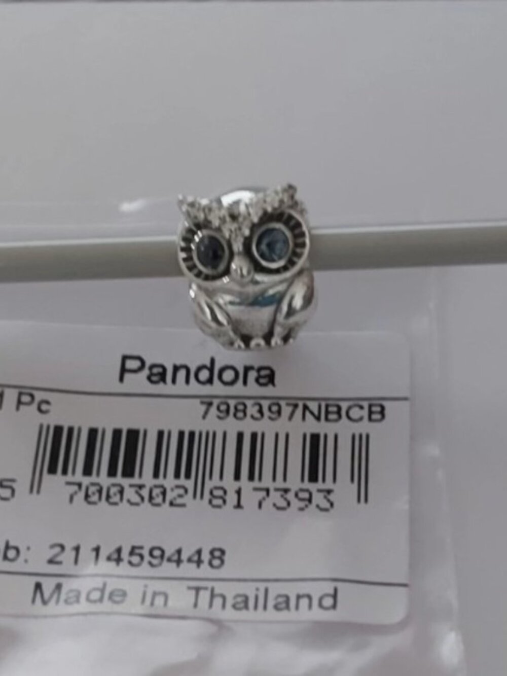 Authentic Pandora Sterling Silver Sparkling Owl Charm 798397NBCB